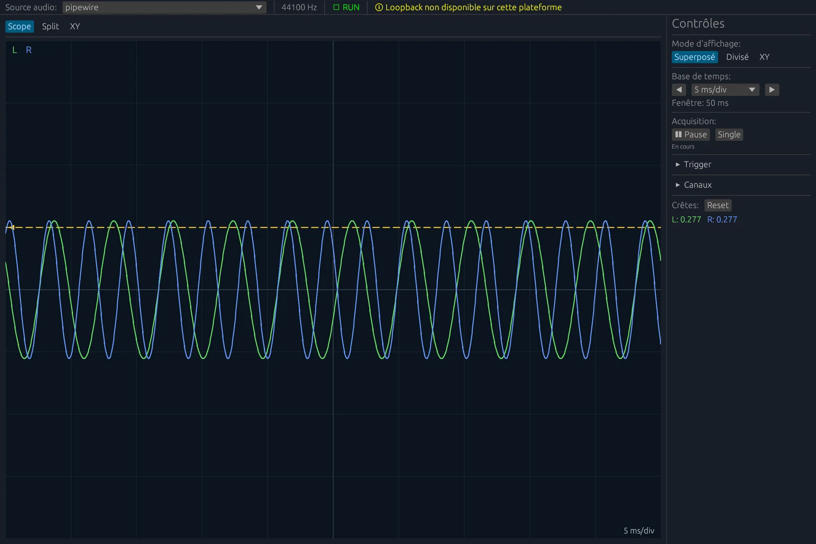 Oscillo screenshot — real-time stereo waveforms